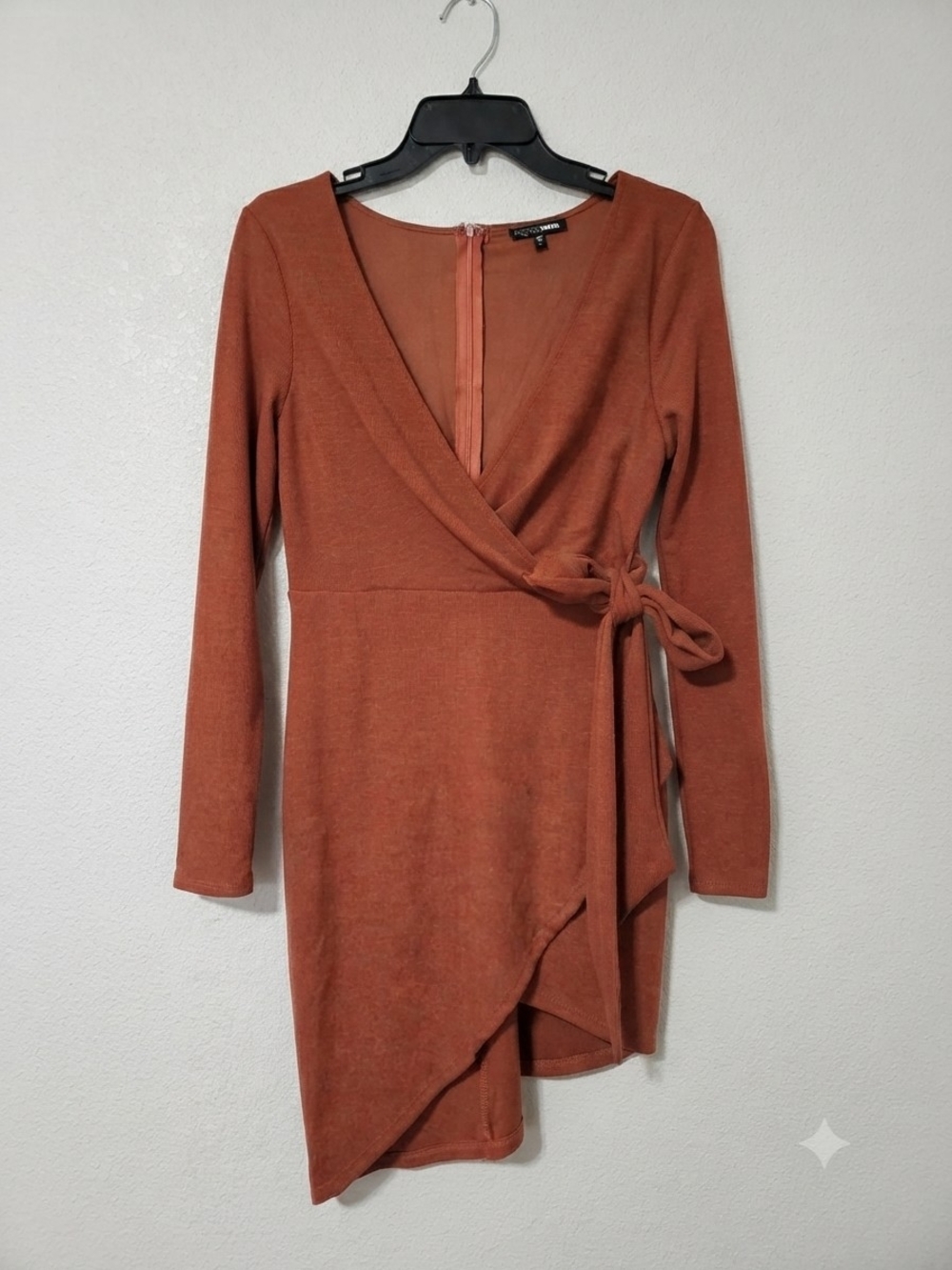 Fashion Nova Rust Wrap Tie-Front Maxi Dress